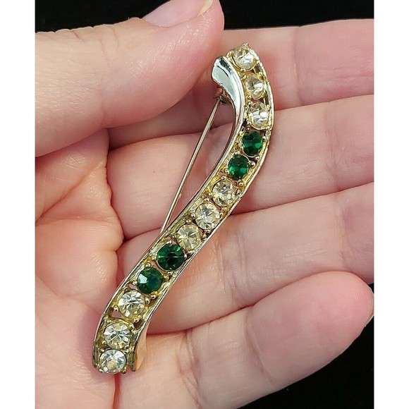 Vtg Ribbon Silver Tone With Clear Stones Statement brooch Pin 2.25" Signed - Picture 4 of 7